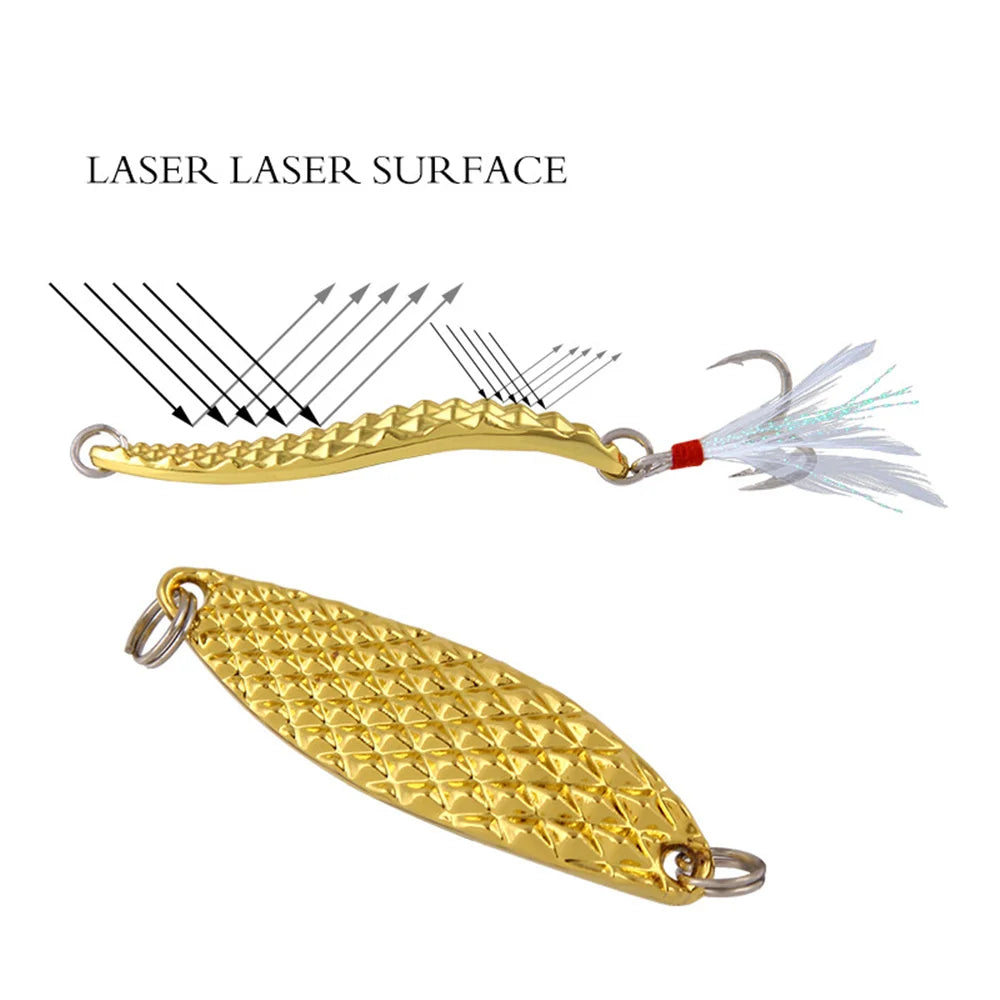 1Pcs Metal Spinner Spoon Fishing Lures 7g 10g 15g  20g, Feather Treble Hooks, VIB