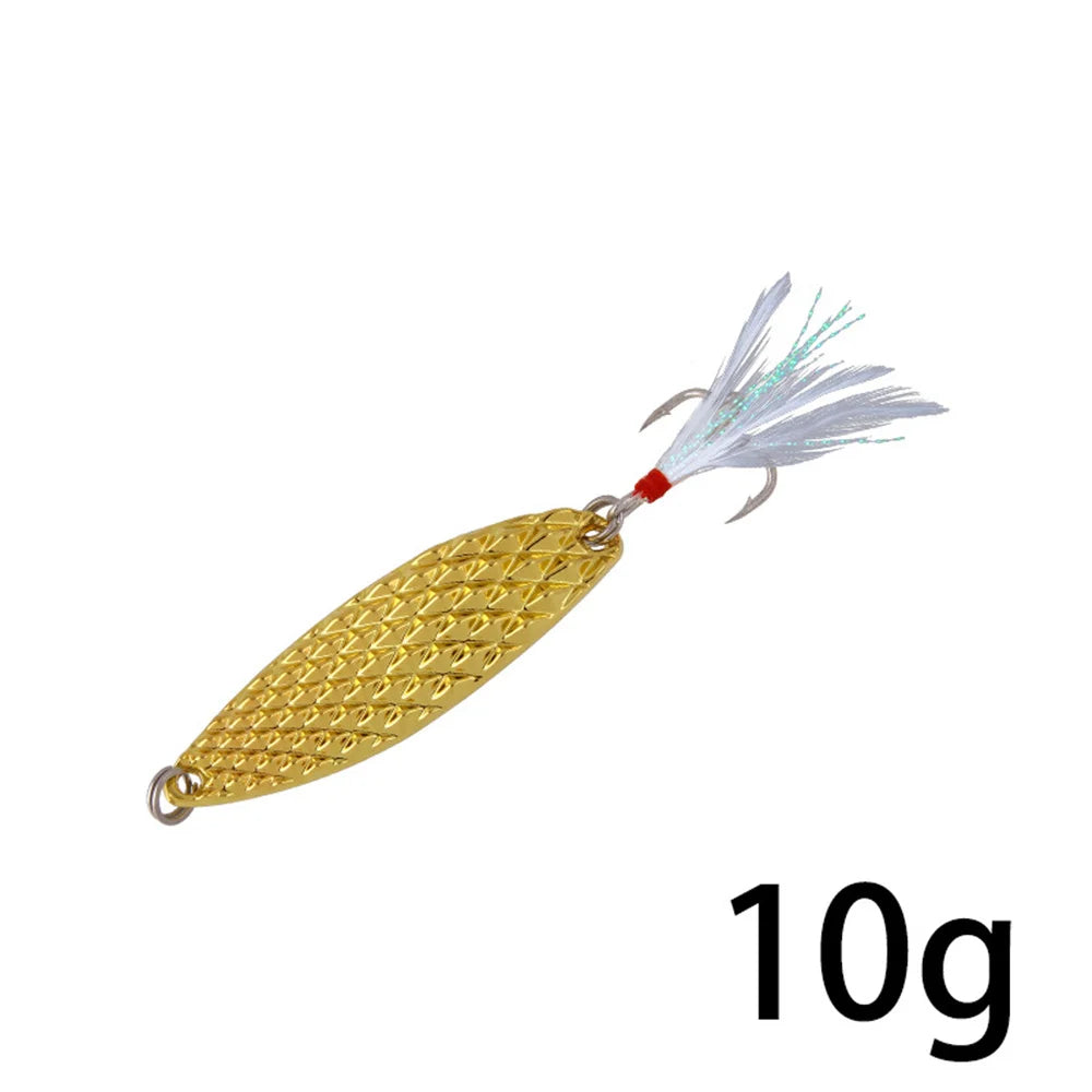 1Pcs Metal Spinner Spoon Fishing Lures 7g 10g 15g  20g, Feather Treble Hooks, VIB