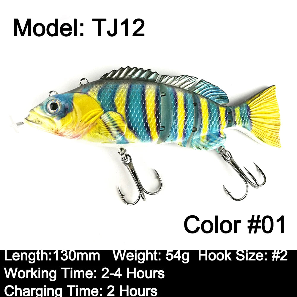 Robotic Swimming Lures 130mm ,4 Segments Swimbait, 35/54g - Auto Electric Wobblers, USB Rechargeable- LED Light For Bass, Pike, Catfish, Walleye