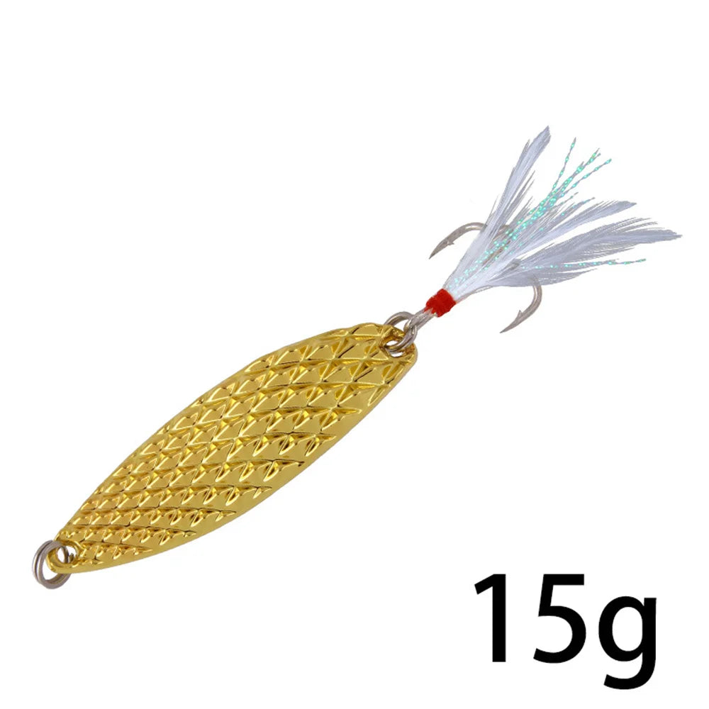 1Pcs Metal Spinner Spoon Fishing Lures 7g 10g 15g  20g, Feather Treble Hooks, VIB