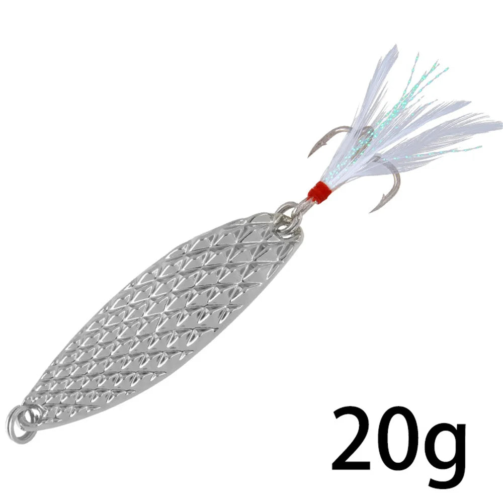 1Pcs Metal Spinner Spoon Fishing Lures 7g 10g 15g  20g, Feather Treble Hooks, VIB
