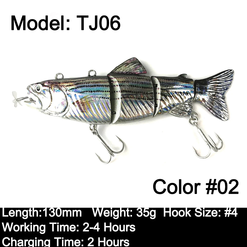 Robotic Swimming Lures 130mm ,4 Segments Swimbait, 35/54g - Auto Electric Wobblers, USB Rechargeable- LED Light For Bass, Pike, Catfish, Walleye