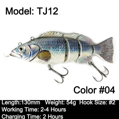 Robotic Swimming Lures 130mm ,4 Segments Swimbait, 35/54g - Auto Electric Wobblers, USB Rechargeable- LED Light For Bass, Pike, Catfish, Walleye