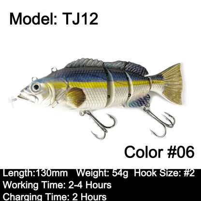 Robotic Swimming Lures 130mm ,4 Segments Swimbait, 35/54g - Auto Electric Wobblers, USB Rechargeable- LED Light For Bass, Pike, Catfish, Walleye
