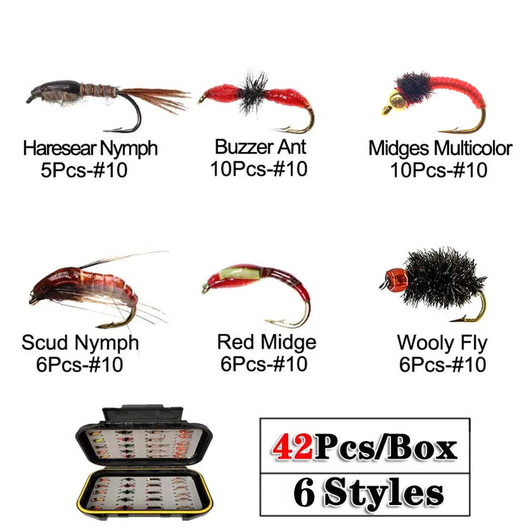40-148Pieces/Box Trout Fly Fishing Assorted Flies Kit Nymph Dry Wet Flies- Fishing Fly