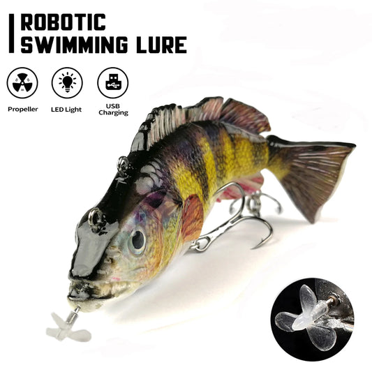 Robotic Swimming Lures 130mm ,4 Segments Swimbait, 35/54g - Auto Electric Wobblers, USB Rechargeable- LED Light For Bass, Pike, Catfish, Walleye