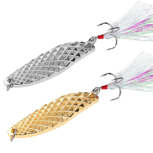 1Pcs Metal Spinner Spoon Fishing Lures 7g 10g 15g  20g, Feather Treble Hooks, VIB