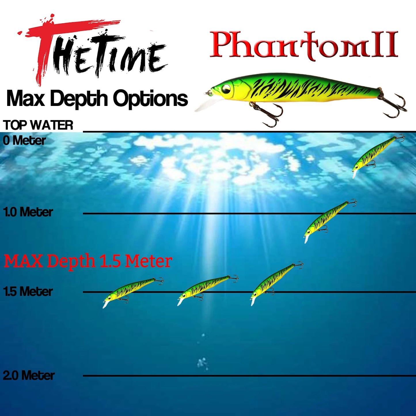 THETIME Brand PHANTOM2 110SP Suspending JERK-BAIT 110mm 19g 
BASS, PIKE, WALLEYE/ZANDER, TROUT/SALMON, PERCH, CRAPPIE, CATFISH, CARP & OTHER PREDATORS