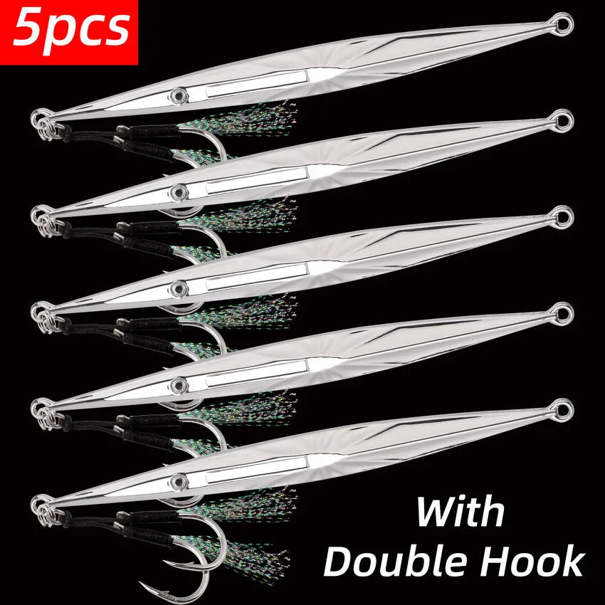 5pcs Long, Slim, Electroplated Metal Jig / Jigging Lure for Saltwater 60g 80g