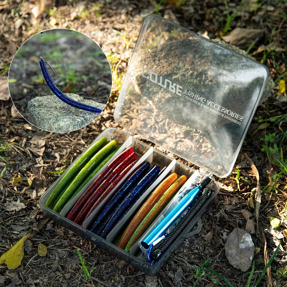 Goture 72pcs/143pcs Soft Lure Set 4in/5in High Quality, Senko-style Worm, High-carbon Hooks , Tackle Box