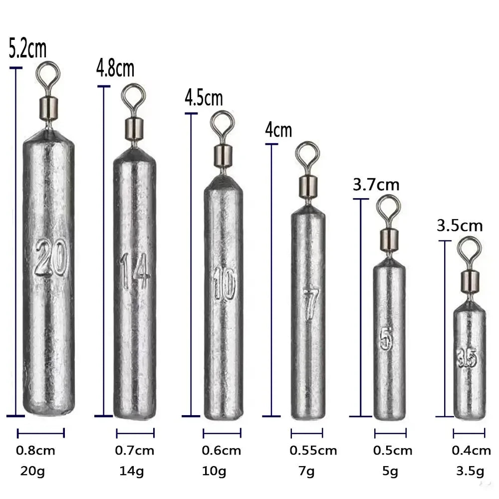 Fishing Weight 15PCS/Lot Sinker Mold 3.5g 5g 7g 10g 14g 20g Tube Bullet