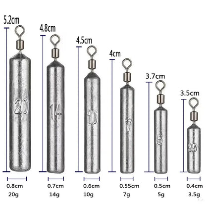 Fishing Weight 15PCS/Lot Sinker Mold 3.5g 5g 7g 10g 14g 20g Tube Bullet