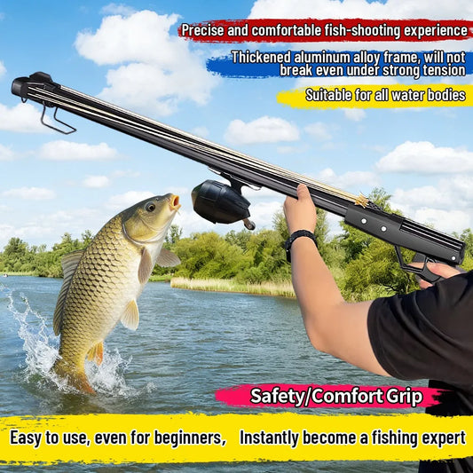 Fishing Slingshot Rod with Reel- Long Distance Fishing Tool - Aluminum- Outdoor Adult Fishing Device