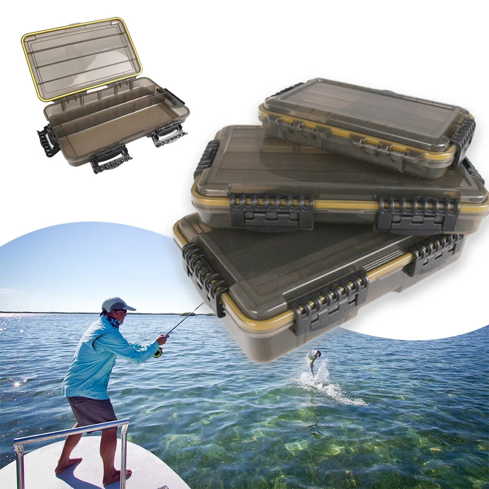 JSFUN Waterproof Floating Tackle Box S/M/L with Adjustable Dividers/Transparent Brown Anti-UV Lid