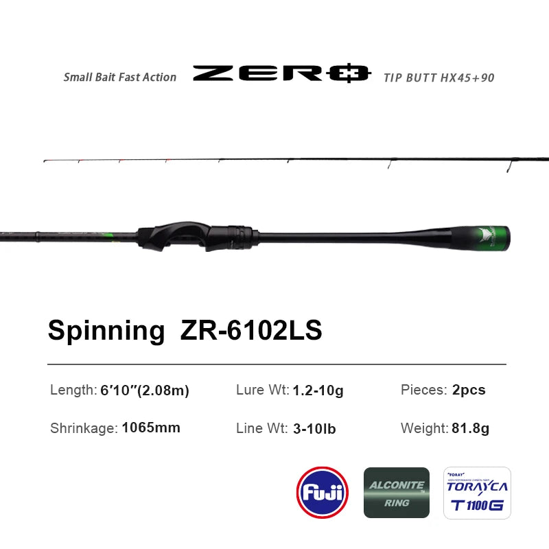 PURELURE ZERO Small Bait, Light, High Carbon, Long Throwing Spinning Rod, BFS , UL , Stream killer