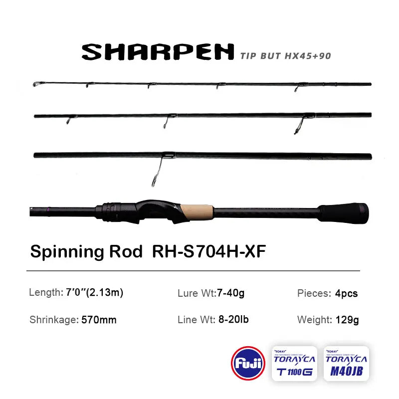 PURELURE SHARPEN Travel Soft Lure Long Spinning and Casting XF/MF Action Rods, FUJI Components- Bass, Pike Rod Fishing Rod