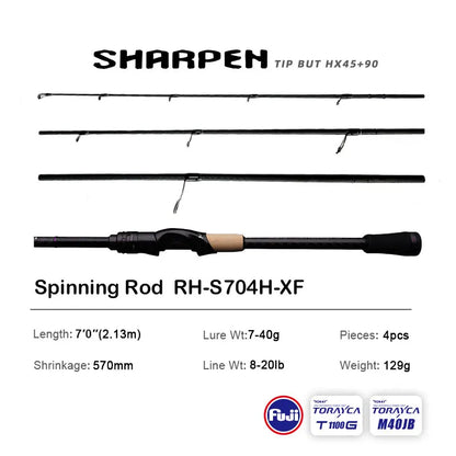 PURELURE SHARPEN Travel Soft Lure Long Spinning and Casting XF/MF Action Rods, FUJI Components- Bass, Pike Rod Fishing Rod