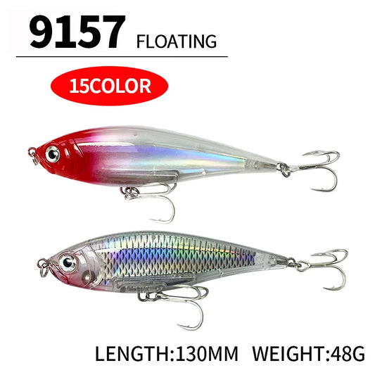 130MM 48G Pencil Fishing Lures 3D Inshore -- Hard, Floating Wobblers for Twitch Fishing