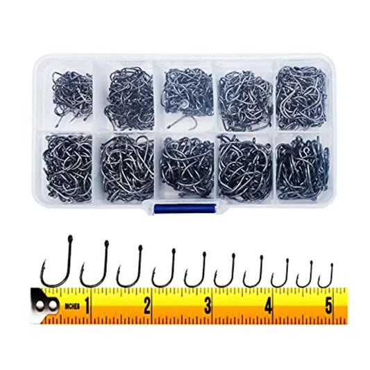 300PCS Small HighCarbon Steel Barbed Fishing Hooks , 10 Different Specifications, Compact Portable Boxed Set