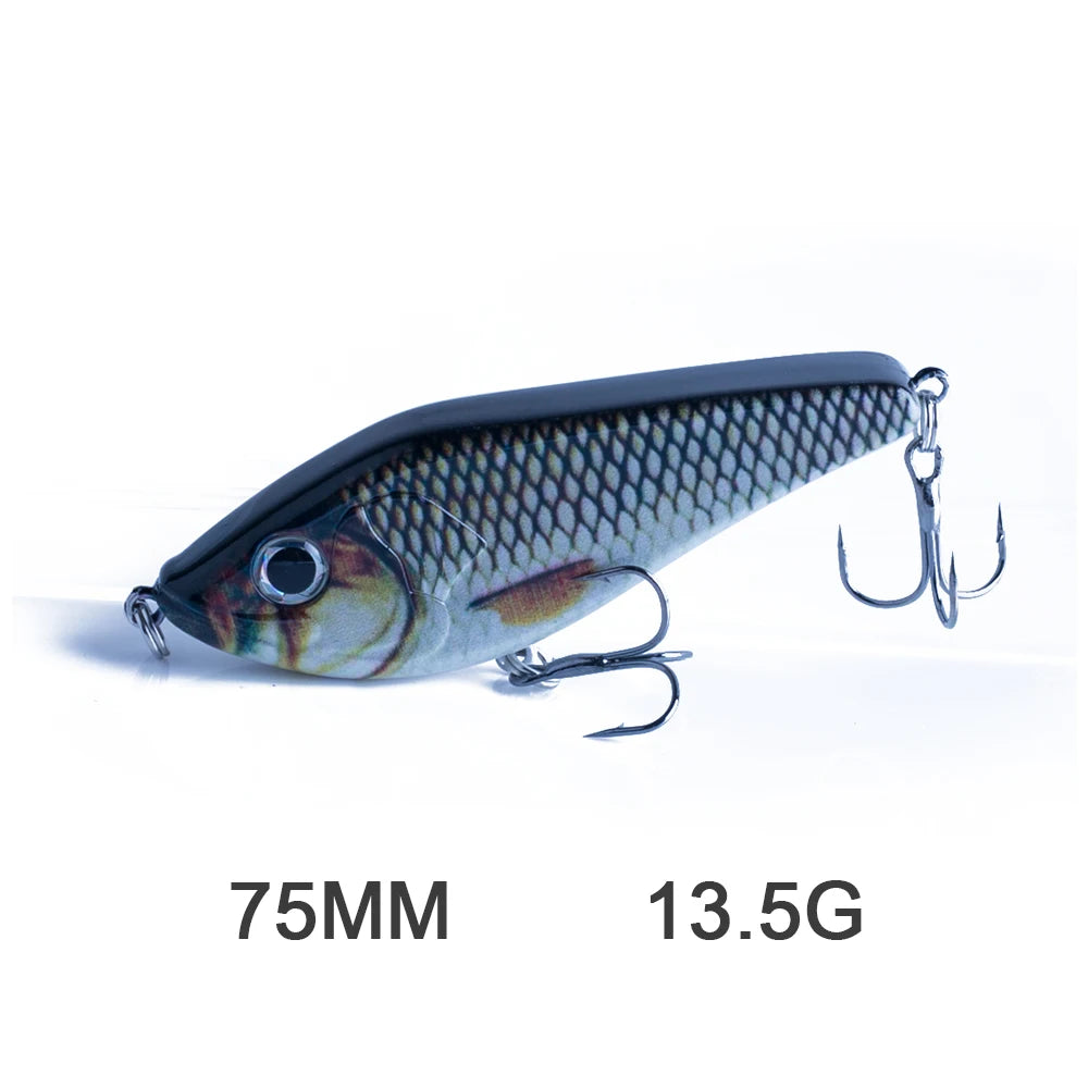 Hanlin Glide/Jerk-bait 75/90/120/150/mm 
FOR BASS, WALLEYE, PIKE, MUSKY, STEELHEAD, SALMON, CATFISH, STRIPERS & INSHORE SPECIES LIKE DRUM, SNOOK, SPECKLED TROUT