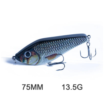 Hanlin Glide/Jerk-bait 75/90/120/150/mm 
FOR BASS, WALLEYE, PIKE, MUSKY, STEELHEAD, SALMON, CATFISH, STRIPERS & INSHORE SPECIES LIKE DRUM, SNOOK, SPECKLED TROUT