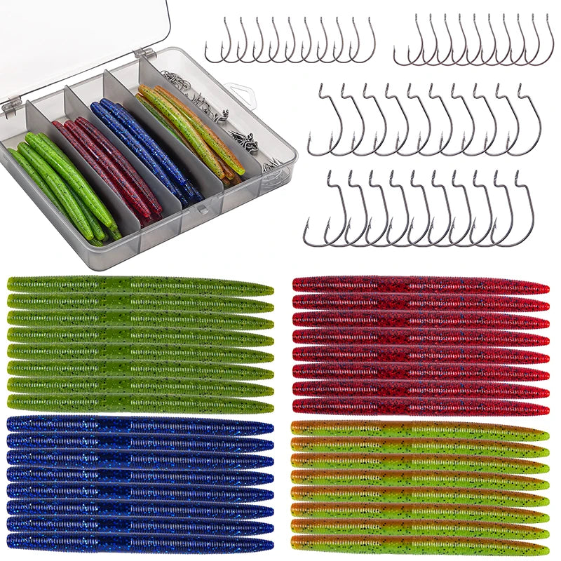 Goture 72pcs/143pcs Soft Lure Set 4in/5in High Quality, Senko-style Worm, High-carbon Hooks , Tackle Box