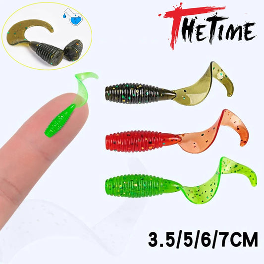 20PCS Silicone Grub 35mm 50mm 60mm 70mm Soft Lure Single Curly Tail Worm-- Bass, Carp, Trout, Walleye, Pike, and all predators