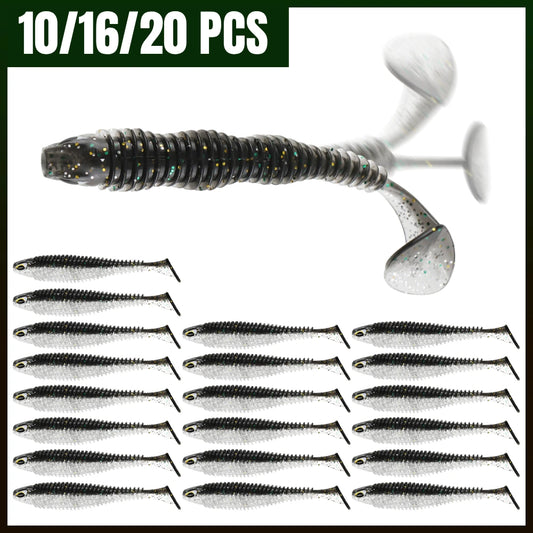 Paddle Tail Swimbaits 10/16/20PCS- for Trout, Crappie, Walleye, Bass Fishing (Black)