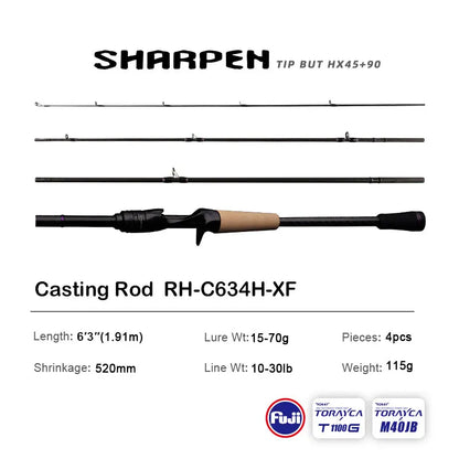 PURELURE SHARPEN Travel Soft Lure Long Spinning and Casting XF/MF Action Rods, FUJI Components- Bass, Pike Rod Fishing Rod