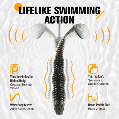 Paddle Tail Swimbaits 10/16/20PCS- for Trout, Crappie, Walleye, Bass Fishing (Black)