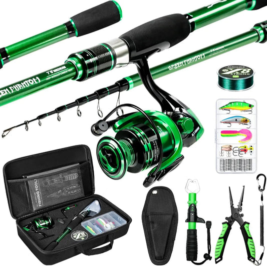 Fishing Rod and Reel Combo, Graphite Telescoping Fishing Pole, Collapsible Portable Travel Kit with Carrier Bag