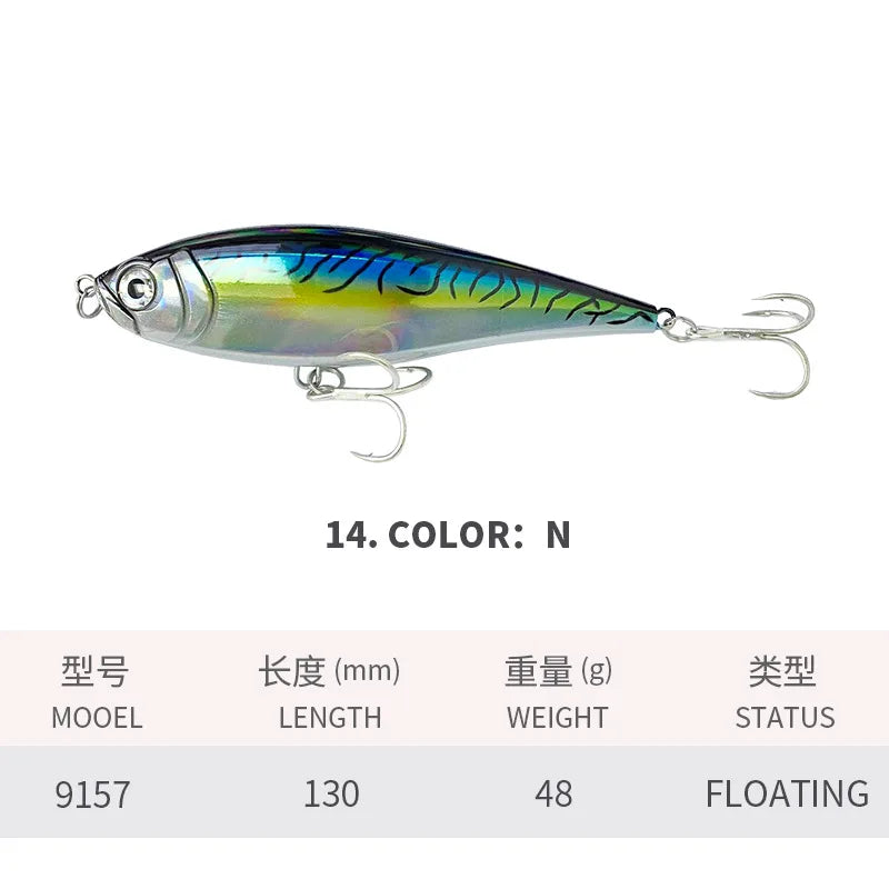 130MM 48G Pencil Fishing Lures 3D Inshore -- Hard, Floating Wobblers for Twitch Fishing