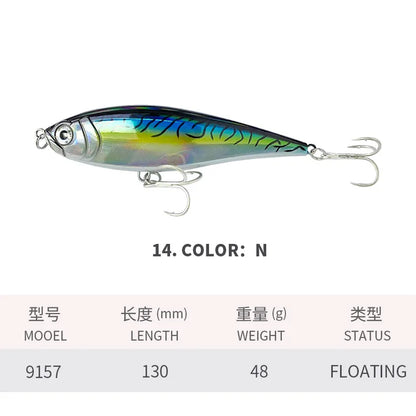 130MM 48G Pencil Fishing Lures 3D Inshore -- Hard, Floating Wobblers for Twitch Fishing