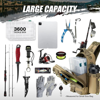 PiscifunFishing Tackle Backpack with Rod & Gear Holder, Lightweight Outdoor Water-Resistant Fishing Shoulder Storage Bag