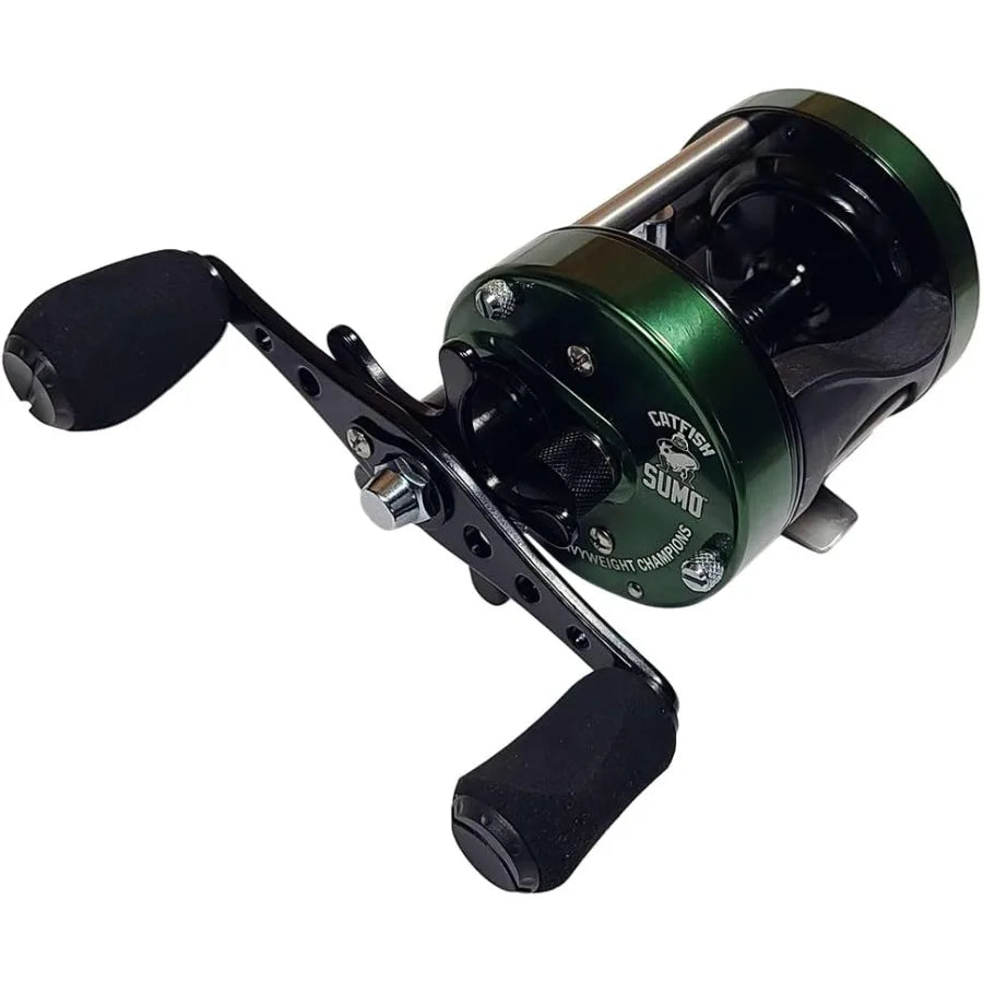 Heavyweight Champions Catfish Baitcaster Reel Round with Loud Bait Clicker, Steel Bearings, Carbon Disc Drag ,all  species