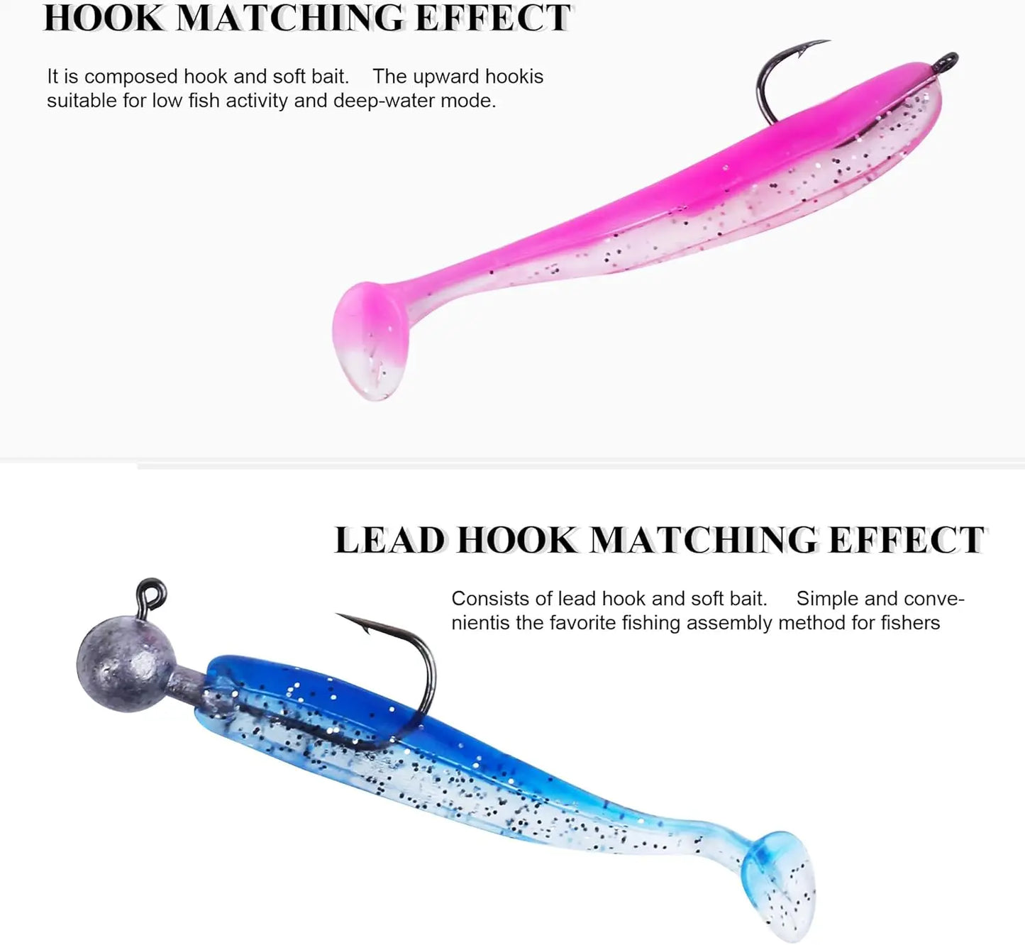 Soft Fishing Lures Kit: 90pcs Plastic Baits with 5 Fishhooks, Paddle Tail Swimbaits- for Bass, Trout, Walleye, Crappie