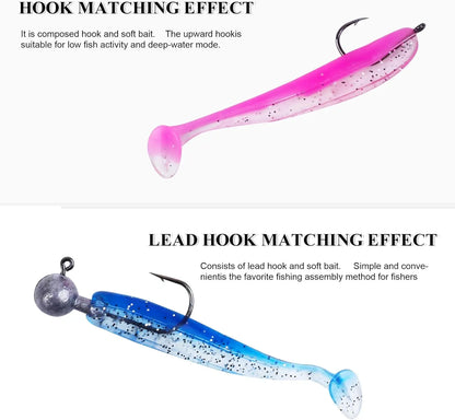 Soft Fishing Lures Kit: 90pcs Plastic Baits with 5 Fishhooks, Paddle Tail Swimbaits- for Bass, Trout, Walleye, Crappie