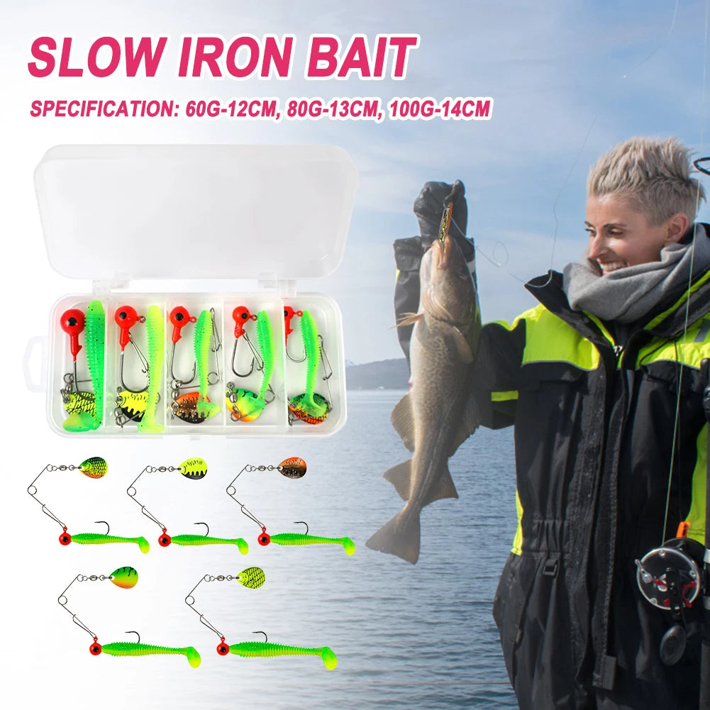 5pcs Soft Fishing Lures Set, Paddle-Tail Swimbait with Jig Head & Spinner  for Pike, Bass Fishing