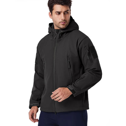Men's Waterproof Tactical Softshell Jacket Winter Warm Fleece Hooded Coat Windproof Outdoor Sports Fishing Hiking Jacket