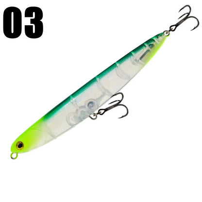 GREENSPIDER New Pencil Stick-bait - 115mm/13.5g 
TOPWATER ACTION for BASS, PIKE, MUSKY, STRIPERS, CATFISH, REDFISH, TARPON, SNOOK & other PREDATORS