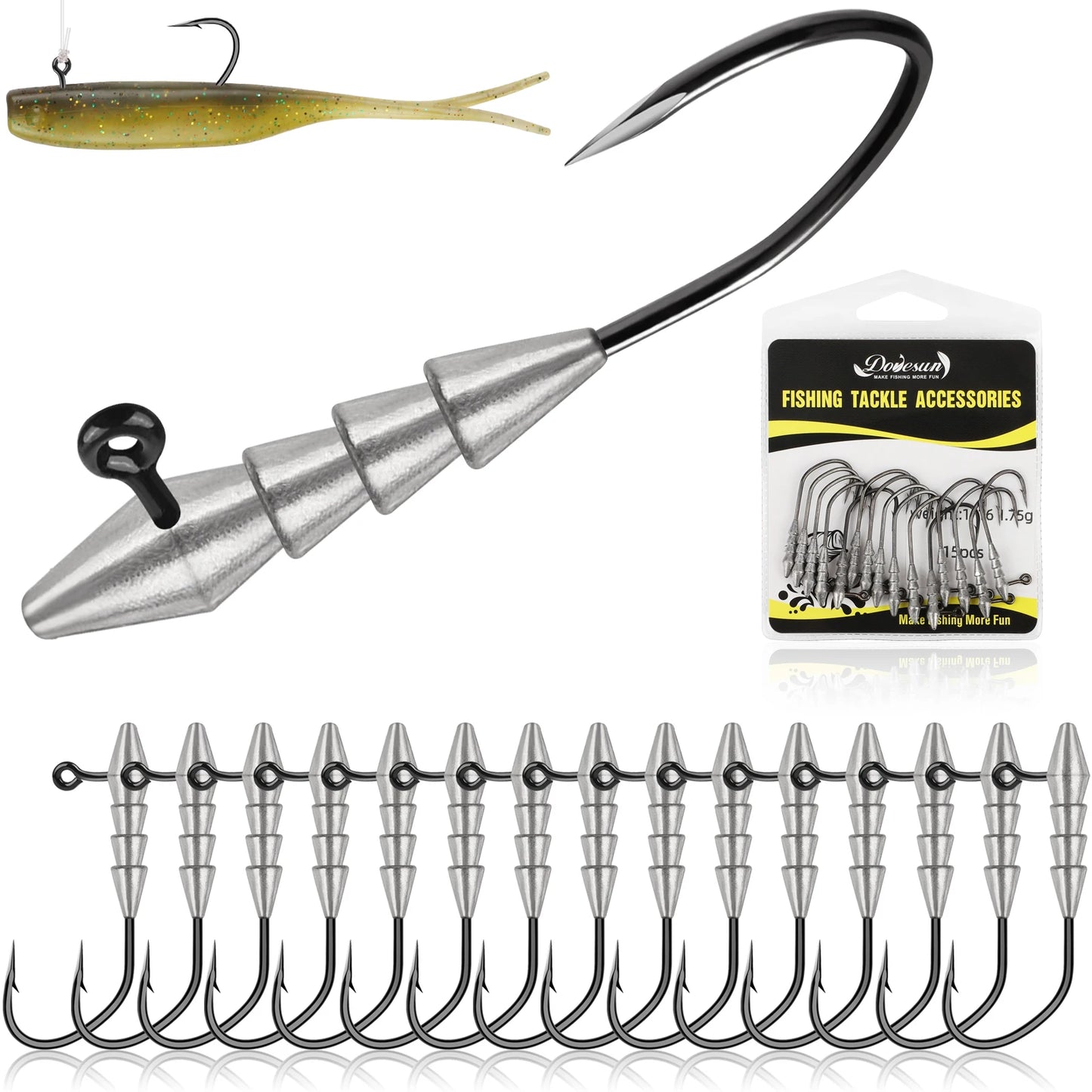 15PCS Hover Rig, Jig head, Swimbait Jig-Heads for Bass Fishing, Bass Hooks 1/0- Hover Strolling Rig Kit- Fishing Jig Heads1/16OZ, 1/8OZ
