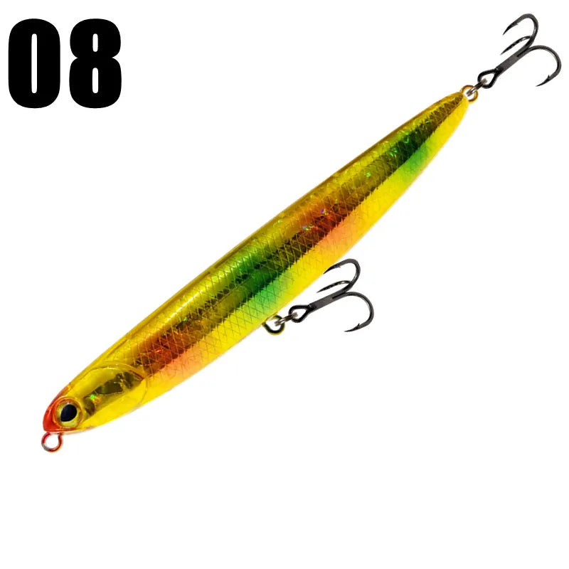 GREENSPIDER New Pencil Stick-bait - 115mm/13.5g 
TOPWATER ACTION for BASS, PIKE, MUSKY, STRIPERS, CATFISH, REDFISH, TARPON, SNOOK & other PREDATORS