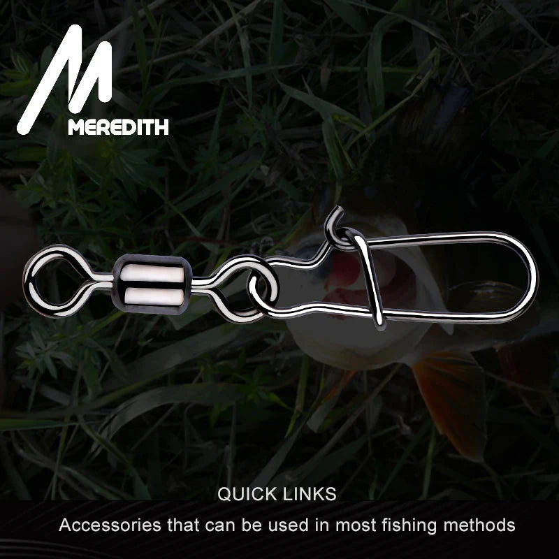 MEREDITH Fishing Connector 50PCS/Lot 2# 4# 6# 8# 10#  Bearing  Swivel, Stainless Steel With Snap