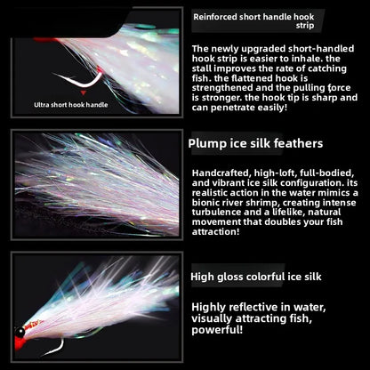 5Pcs Feather Hooks Green Bill Charlie Ice Silk Shrimp Fly for Freshwater Saltwater 5 Boxes