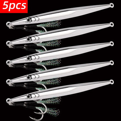 5pcs Long, Slim, Electroplated Metal Jig / Jigging Lure for Saltwater 60g 80g