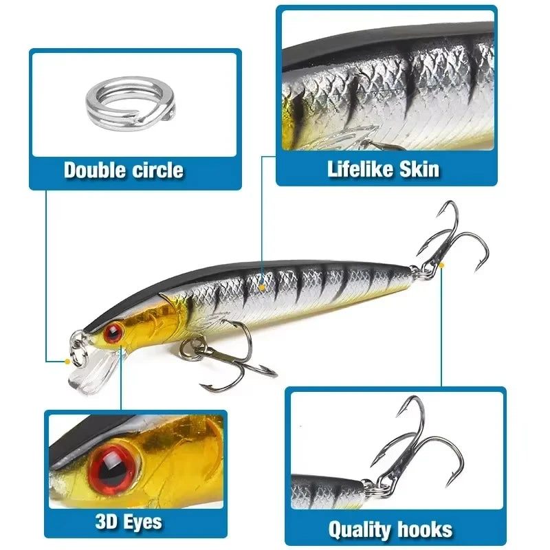 10pcs 9g/10cm Fishing Lures Minnow Floating Hard Bait Trolling Artificial Bait Wobbler Crankbait Predator   Fishing