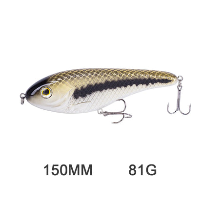Hanlin Glide/Jerk-bait 75/90/120/150/mm 
FOR BASS, WALLEYE, PIKE, MUSKY, STEELHEAD, SALMON, CATFISH, STRIPERS & INSHORE SPECIES LIKE DRUM, SNOOK, SPECKLED TROUT