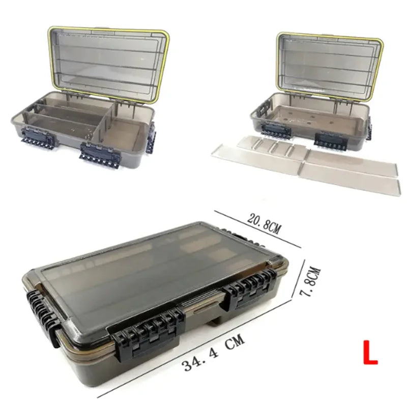JSFUN Waterproof Floating Tackle Box S/M/L with Adjustable Dividers/Transparent Brown Anti-UV Lid
