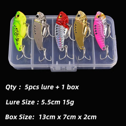 Aorace 5pcs/box Metal VIB 3/7/10/15/20g Fishing Lure, Vibration Spoon, BLADE-BAITS/ VIB Tackle