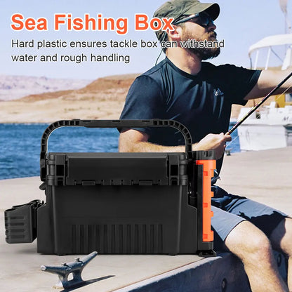 2 Tier Fishing Tackle Box with Cup & Rod Holder